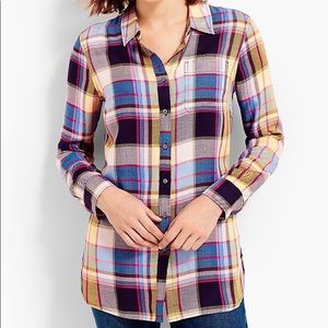 Talbots Blue Plaid Long Button-back Shirt